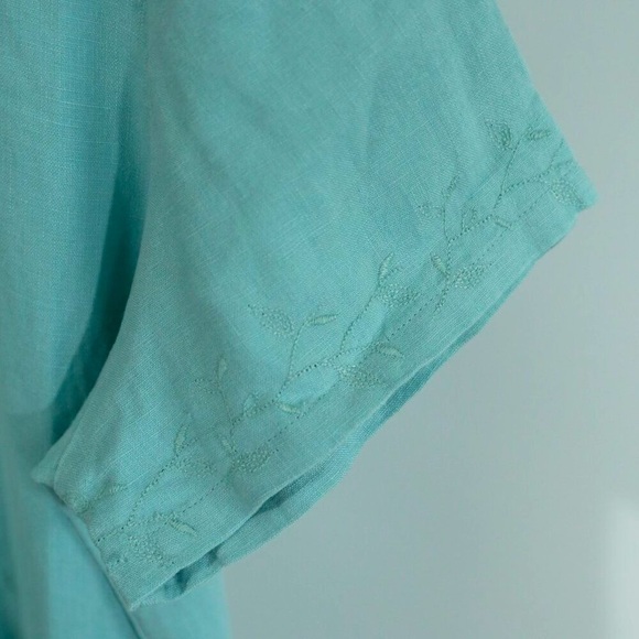 Coastal Grandmother 100% Linen Button Front Midi Dress Women’s Medium Aqua Blue - Picture 5 of 8